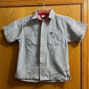 Vintage Tommy Hilfiger Kids Gingham Short Sleeve Button Down Shirt with Red Trim